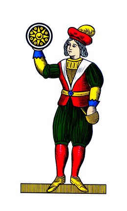 Fante di denari, the knave of coins, worth 8