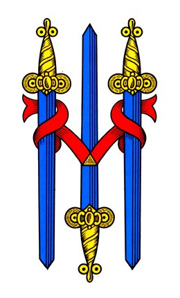 Tre di spade, the three of swords, the highest card in the suit